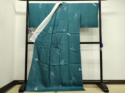 平和屋着物▽上質な小紋 単衣 作家物 絞り 月花美人 正絹 逸品 CAAT9594dy