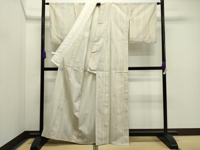 平和屋着物▽本場大島紬　単衣　白大島　立涌文　正絹　逸品　CAAT9655gh