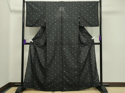 平和屋着物▽小紋 単衣 吉祥丸文 黒地 洗える着物 CAAT9731gh