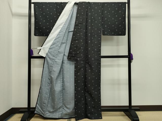 平和屋着物▽小紋 単衣 吉祥丸文 黒地 洗える着物 CAAT9731gh
