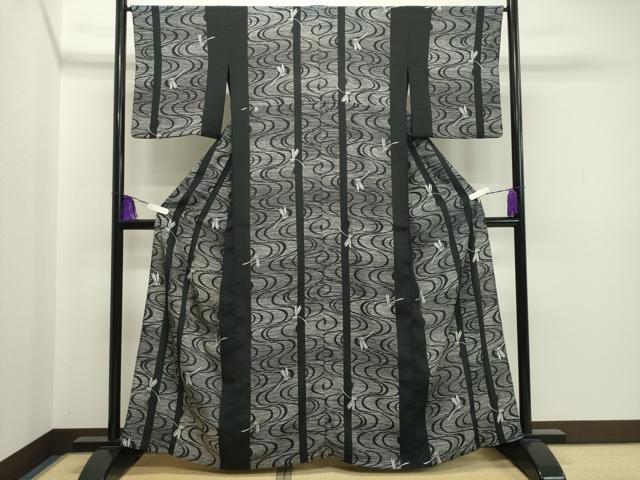 平和屋着物▽小紋　単衣　トンボ　黒地　洗える着物　CAAT9873gh 平和屋着物▽小紋 単衣 トンボ 黒地 洗える着物 CAAT9873gh