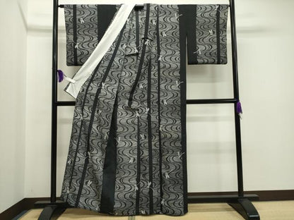 平和屋着物▽小紋 単衣 トンボ 黒地 洗える着物 CAAT9873gh