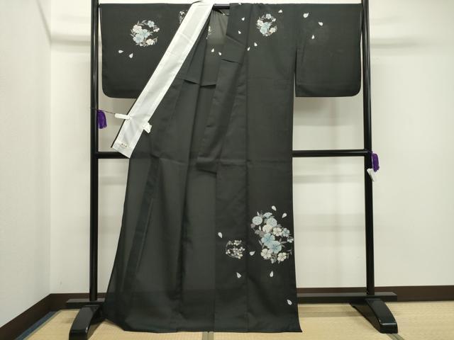 平和屋着物＊夏物 訪問着 紗 セオアルファ 朝顔 黒地 夢工房 洗える着物 CAAT9915gh