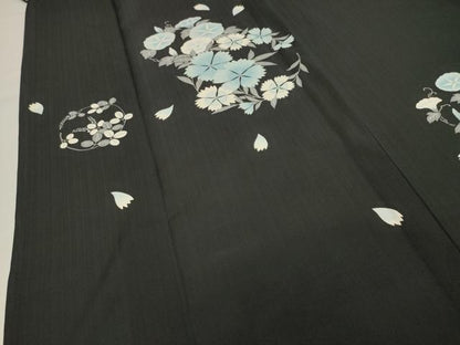 平和屋着物＊夏物 訪問着 紗 セオアルファ 朝顔 黒地 夢工房 洗える着物 CAAT9915gh