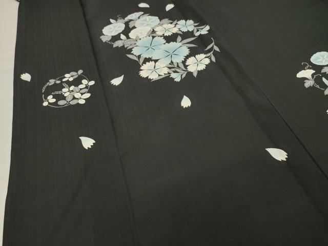 平和屋着物＊夏物 訪問着 紗 セオアルファ 朝顔 黒地 夢工房 洗える着物 CAAT9915gh