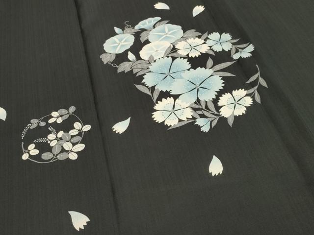 平和屋着物＊夏物 訪問着 紗 セオアルファ 朝顔 黒地 夢工房 洗える着物 CAAT9915gh