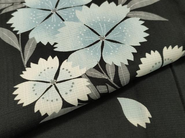 平和屋着物＊夏物 訪問着 紗 セオアルファ 朝顔 黒地 夢工房 洗える着物 CAAT9915gh