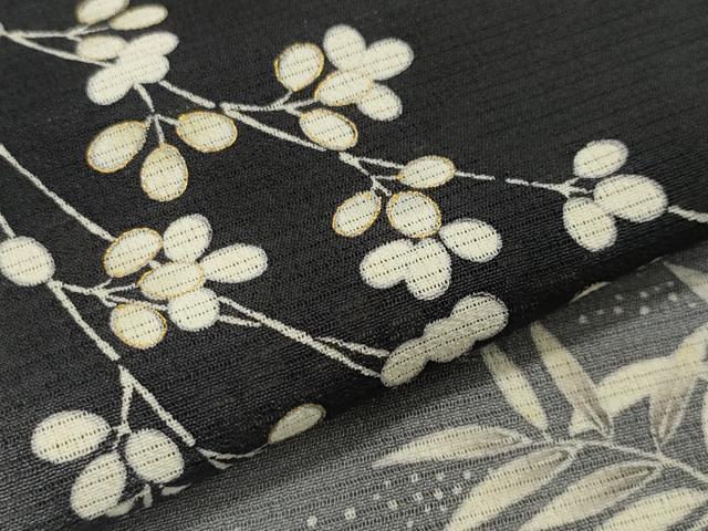 平和屋着物＊夏物　訪問着　絽縮緬　立波萩文　暈し染め　黒地　金彩　正絹　逸品　CAAT9917gh