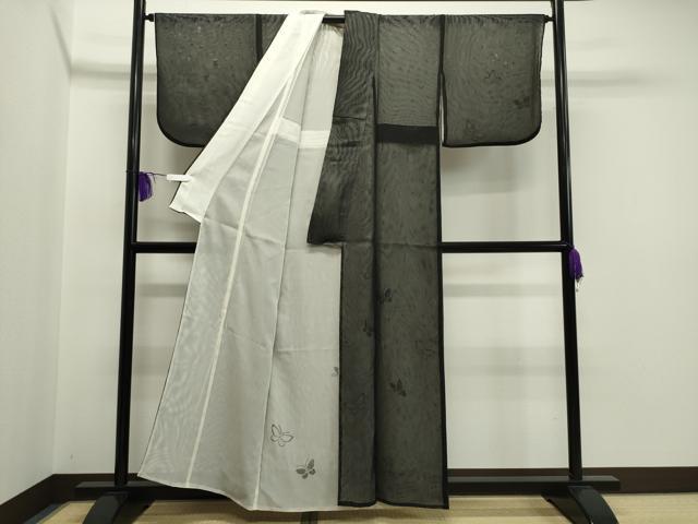 平和屋着物▽訪問着 無双 紗袷 紗×紗 舞蝶文 黒地 正絹 逸品 CAAX5746gh