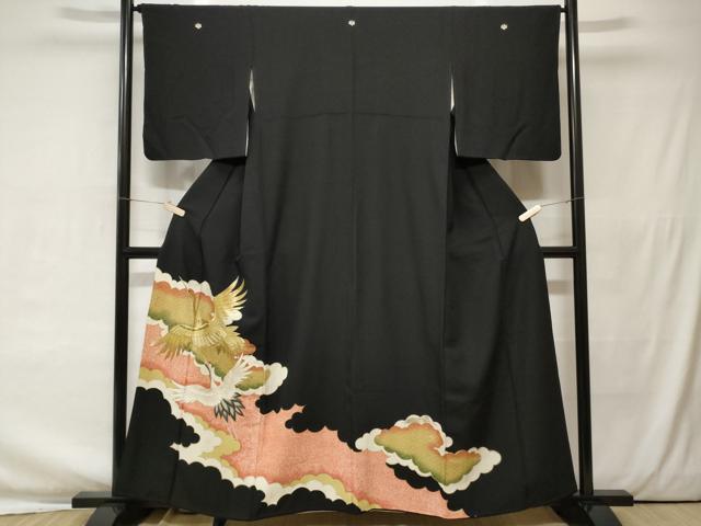 平和屋着物■豪華黒留袖　刺繍　雲重ね飛鶴文　金彩　正絹　逸品　CAAU0683ev