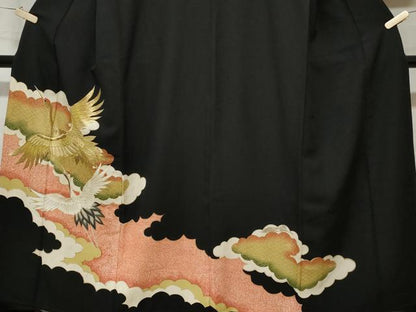 平和屋着物■豪華黒留袖　刺繍　雲重ね飛鶴文　金彩　正絹　逸品　CAAU0683ev