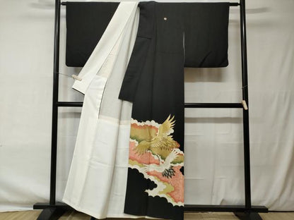 平和屋着物■豪華黒留袖　刺繍　雲重ね飛鶴文　金彩　正絹　逸品　CAAU0683ev