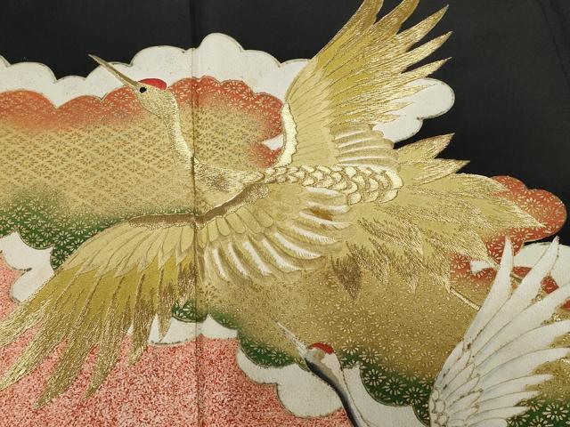 平和屋着物■豪華黒留袖　刺繍　雲重ね飛鶴文　金彩　正絹　逸品　CAAU0683ev