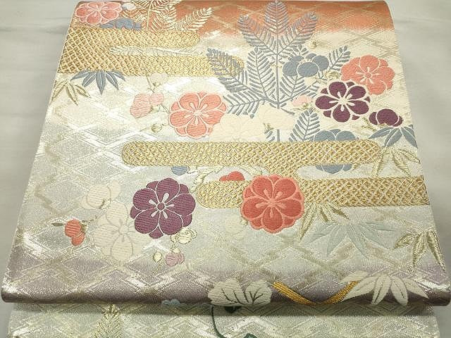 平和屋着物◎六通柄袋帯 唐織 枝花文 金銀糸 正絹 逸品 CAAU0917yk