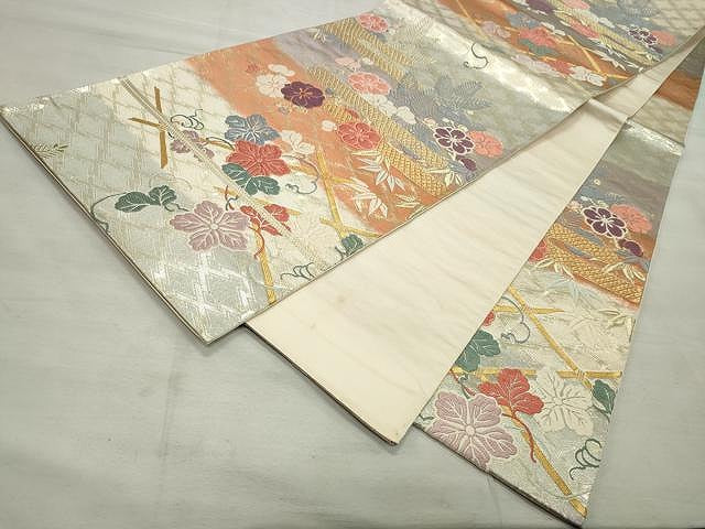 平和屋着物◎六通柄袋帯 唐織 枝花文 金銀糸 正絹 逸品 CAAU0917yk