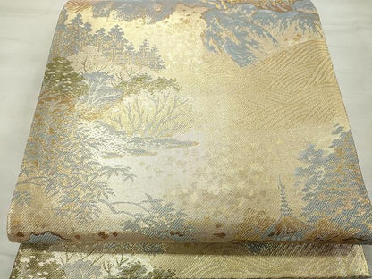 平和屋着物◎六通柄袋帯 立波風景樹林文 金糸 正絹 逸品 CAAU0944yk