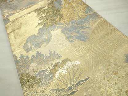 平和屋着物◎六通柄袋帯 立波風景樹林文 金糸 正絹 逸品 CAAU0944yk