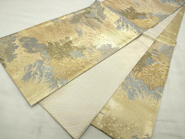 平和屋着物◎六通柄袋帯 立波風景樹林文 金糸 正絹 逸品 CAAU0944yk