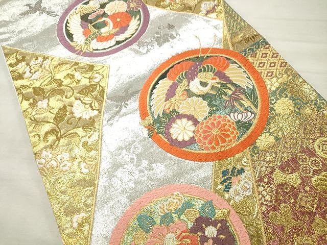 平和屋着物◎六通柄袋帯 唐織 鳳凰花丸文 金銀糸 正絹 逸品 CAAU0954yk
