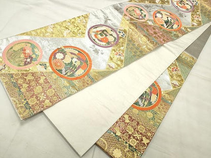 平和屋着物◎六通柄袋帯 唐織 鳳凰花丸文 金銀糸 正絹 逸品 CAAU0954yk