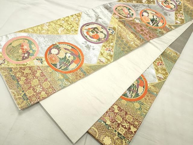 平和屋着物◎六通柄袋帯 唐織 鳳凰花丸文 金銀糸 正絹 逸品 CAAU0954yk