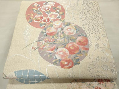 平和屋着物◎六通柄袋帯 枝花丸文 金銀糸 正絹 逸品 CAAU0959yk