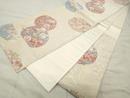 平和屋着物◎六通柄袋帯 枝花丸文 金銀糸 正絹 逸品 CAAU0959yk