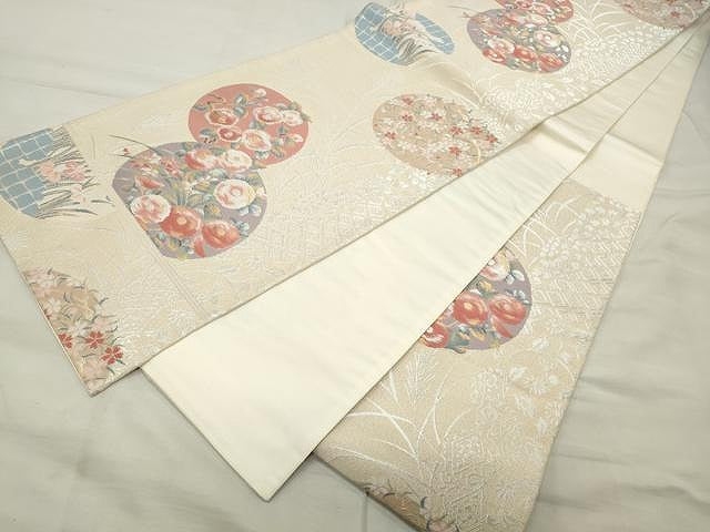 平和屋着物◎六通柄袋帯 枝花丸文 金銀糸 正絹 逸品 CAAU0959yk