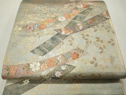 平和屋着物◎六通柄袋帯 唐織 舞蝶花文 金銀糸 正絹 逸品 CAAU0962yk