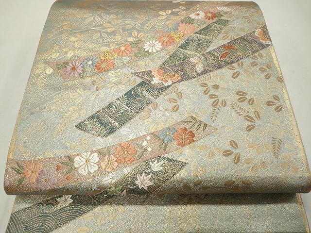 平和屋着物◎六通柄袋帯 唐織 舞蝶花文 金銀糸 正絹 逸品 CAAU0962yk