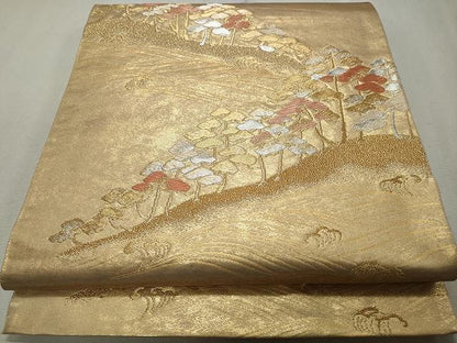 平和屋着物◎六通柄袋帯 唐織 立波枝松文 本うるし箔 金銀糸 正絹 逸品 CAAU0966yk