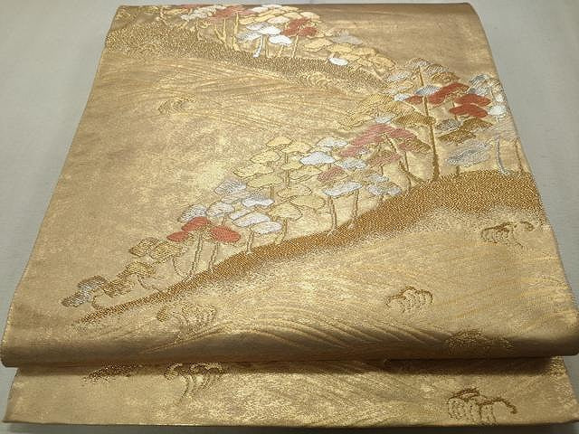 平和屋着物◎六通柄袋帯 唐織 立波枝松文 本うるし箔 金銀糸 正絹 逸品 CAAU0966yk