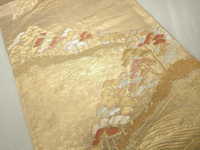 平和屋着物◎六通柄袋帯 唐織 立波枝松文 本うるし箔 金銀糸 正絹 逸品 CAAU0966yk
