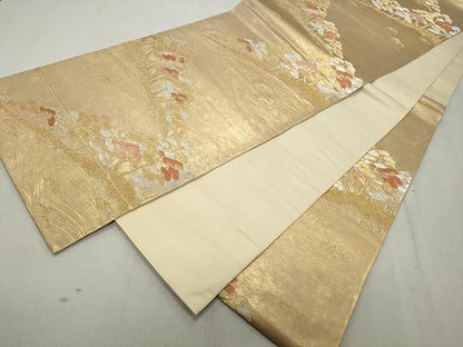 平和屋着物◎六通柄袋帯 唐織 立波枝松文 本うるし箔 金銀糸 正絹 逸品 CAAU0966yk