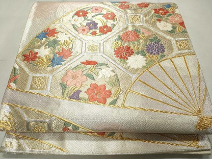平和屋着物◎六通柄袋帯 唐織 扇面蜀江花文 金銀糸 正絹 逸品 CAAU0970yk