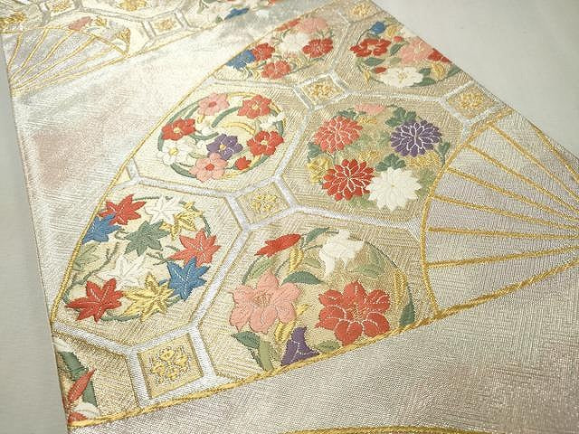 平和屋着物◎六通柄袋帯 唐織 扇面蜀江花文 金銀糸 正絹 逸品 CAAU0970yk