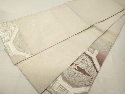 平和屋着物◎太鼓柄袋帯　刺繍　向鳥蜀江花文　銀糸　正絹　逸品　CAAU0997yk