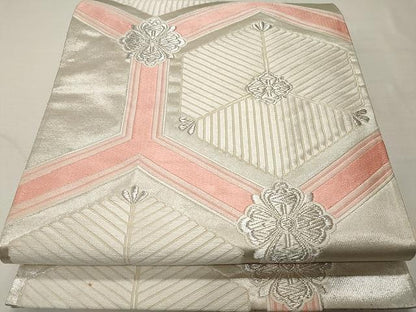 平和屋着物◎六通柄袋帯 唐織 亀甲花文 銀糸 正絹 逸品 CAAU1001yk