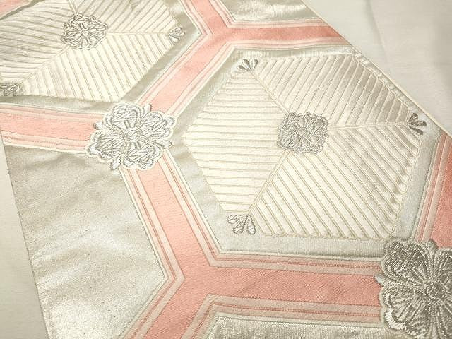 平和屋着物◎六通柄袋帯 唐織 亀甲花文 銀糸 正絹 逸品 CAAU1001yk