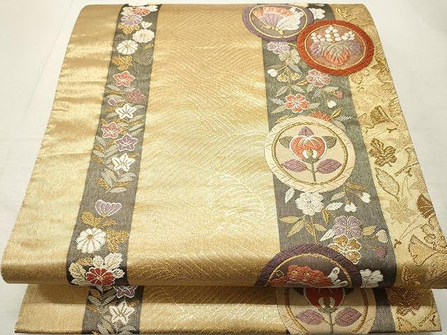 平和屋着物◎六通柄袋帯 唐織 稚献上小袖文 金糸 正絹 逸品 CAAU1012yk