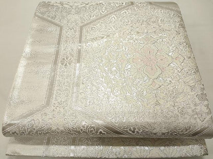 平和屋着物◎六通柄袋帯 正倉院花文 銀糸 正絹 逸品 CAAU1014yk