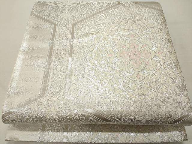 平和屋着物◎六通柄袋帯 正倉院花文 銀糸 正絹 逸品 CAAU1014yk