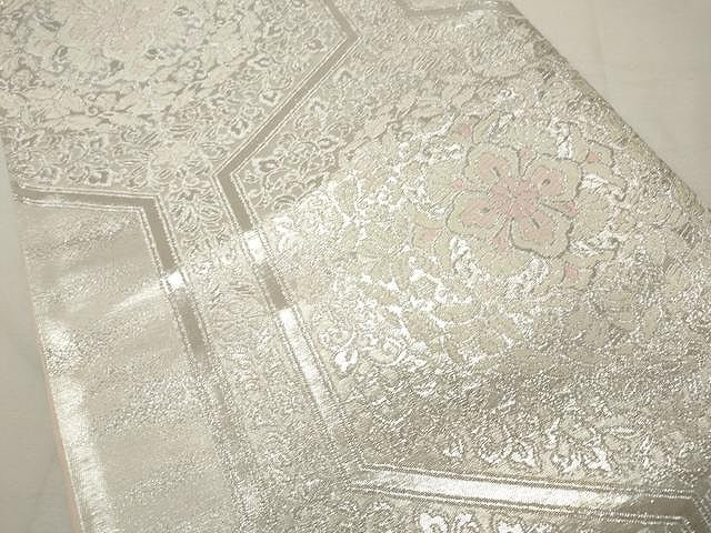 平和屋着物◎六通柄袋帯 正倉院花文 銀糸 正絹 逸品 CAAU1014yk