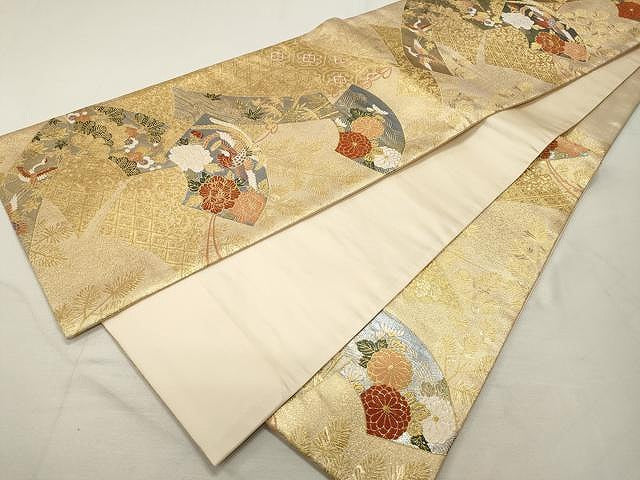 平和屋着物◎六通柄袋帯 唐織 地紙重ね鳳凰花文 金糸 正絹 逸品 CAAU1021yk