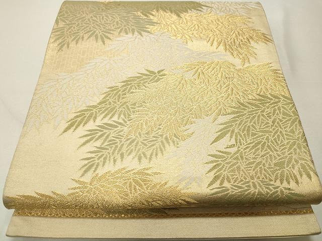 平和屋着物◎六通柄袋帯 笹文 金糸 正絹 逸品 CAAU1024yk