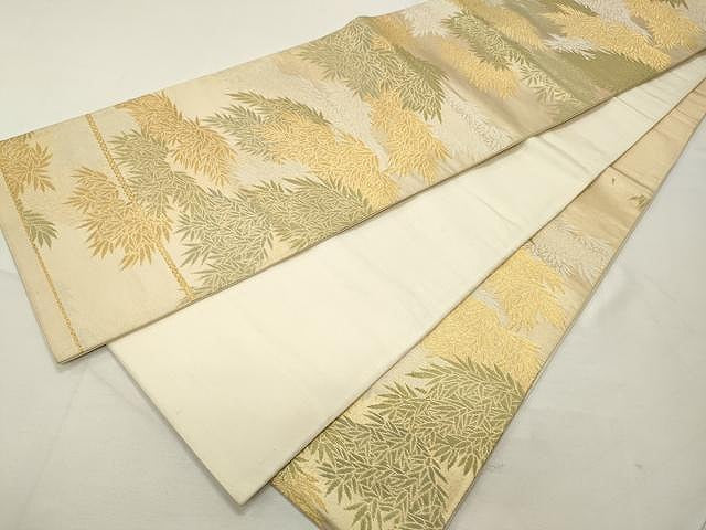 平和屋着物◎六通柄袋帯 笹文 金糸 正絹 逸品 CAAU1024yk