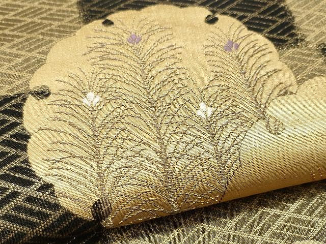 平和屋着物●六通柄袋帯 唐織 雪輪枝花文 黒地 金糸 正絹 逸品 未使用 CAAU1036yk