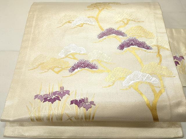 平和屋着物●九寸名古屋帯 刺繍 枝松文 金銀彩 正絹 逸品 CAAU1071yk