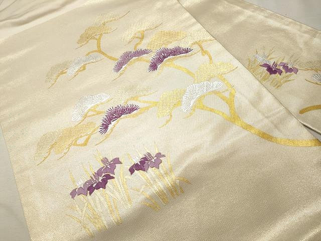 平和屋着物●九寸名古屋帯 刺繍 枝松文 金銀彩 正絹 逸品 CAAU1071yk