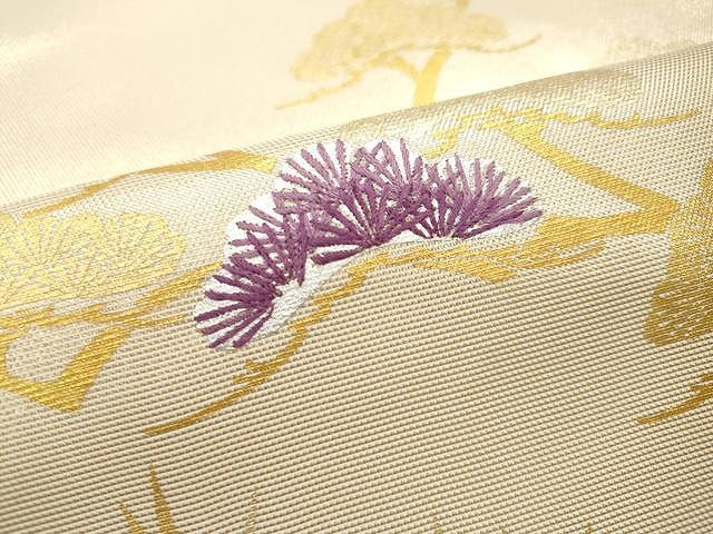 平和屋着物●九寸名古屋帯 刺繍 枝松文 金銀彩 正絹 逸品 CAAU1071yk